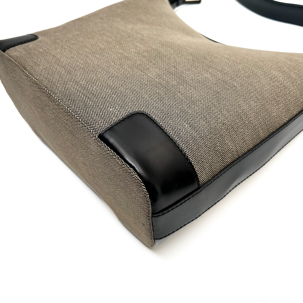 GUCCI Hobo Shoulder Bag Canvas Leather Black Beige Vintage Authentic From Japan