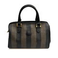 FENDI Pecan Stripe PVC Handbag Black Gold Hardware Vintage Authentic From Japan