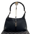 GUCCI Bamboo One Shoulder Bag Canvas Leather Black GG Pattern Vintage Auth