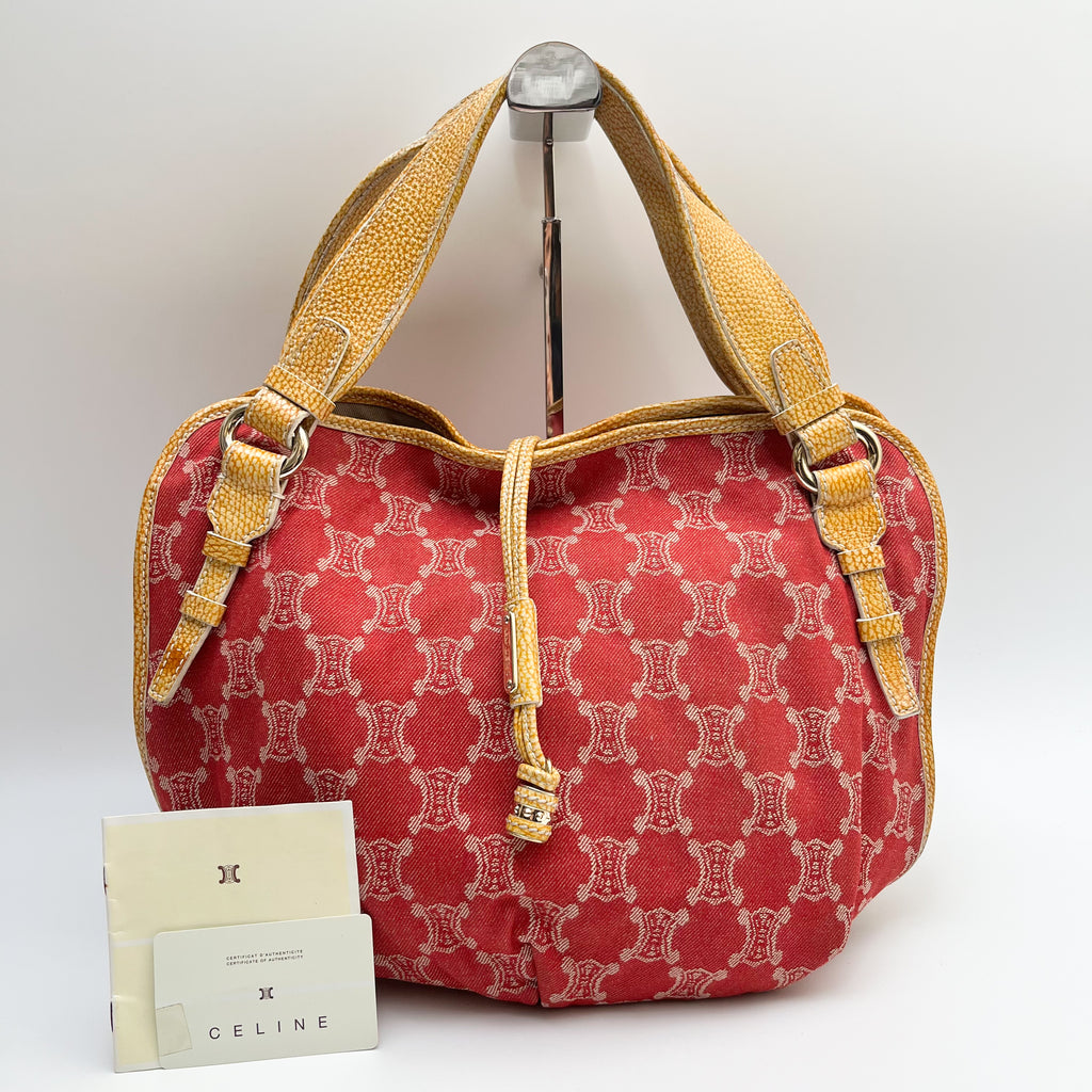 CELINE Bitter Sweet Handbag Paris Macadam Denim Leather  Auth From Japan