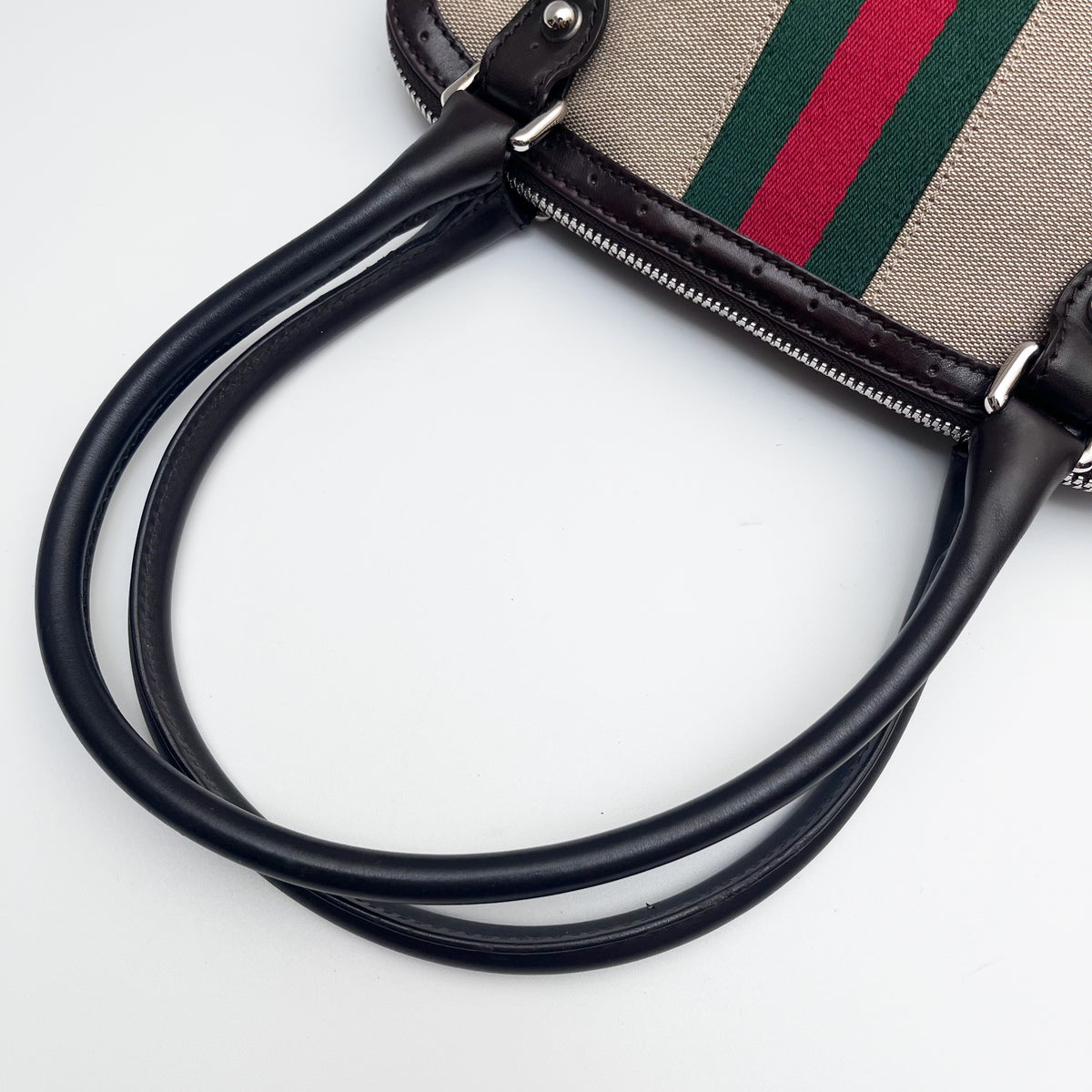 GUCCI 114882 Shoulder Bag Interlocking G Web Stripe Canvas Leather Auth From JP