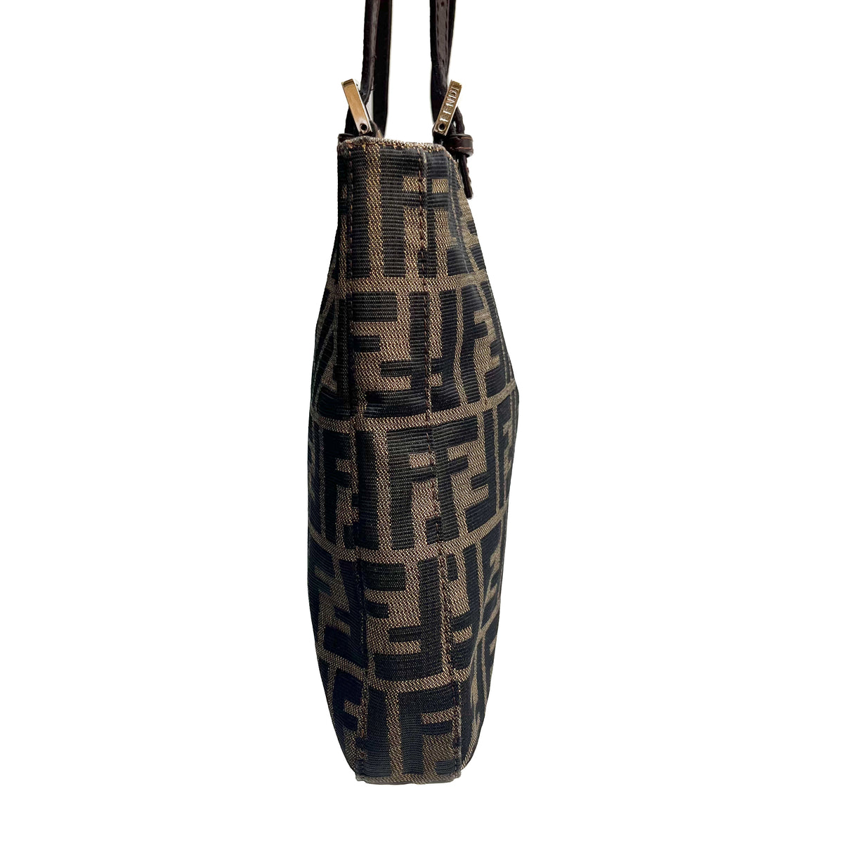 FENDI Zucca Shoulder Bag Canvas Leather Brown Mamma Beige Auth From Japan
