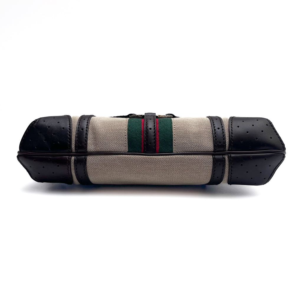 GUCCI 114882 Shoulder Bag Interlocking G Web Stripe Canvas Leather Auth From JP