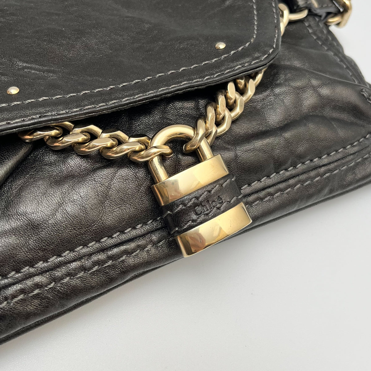 CHLOE Paddington Small Shoulder Bag Leather Black Gold Hardware Auth From Japan