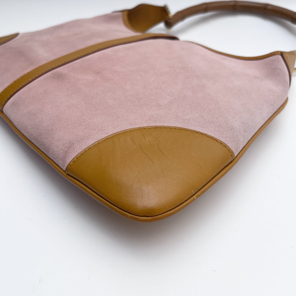 GUCCI Jackie Bamboo Shoulder Hobo Bag Pink Suede Leather Vintage Auth From Japan