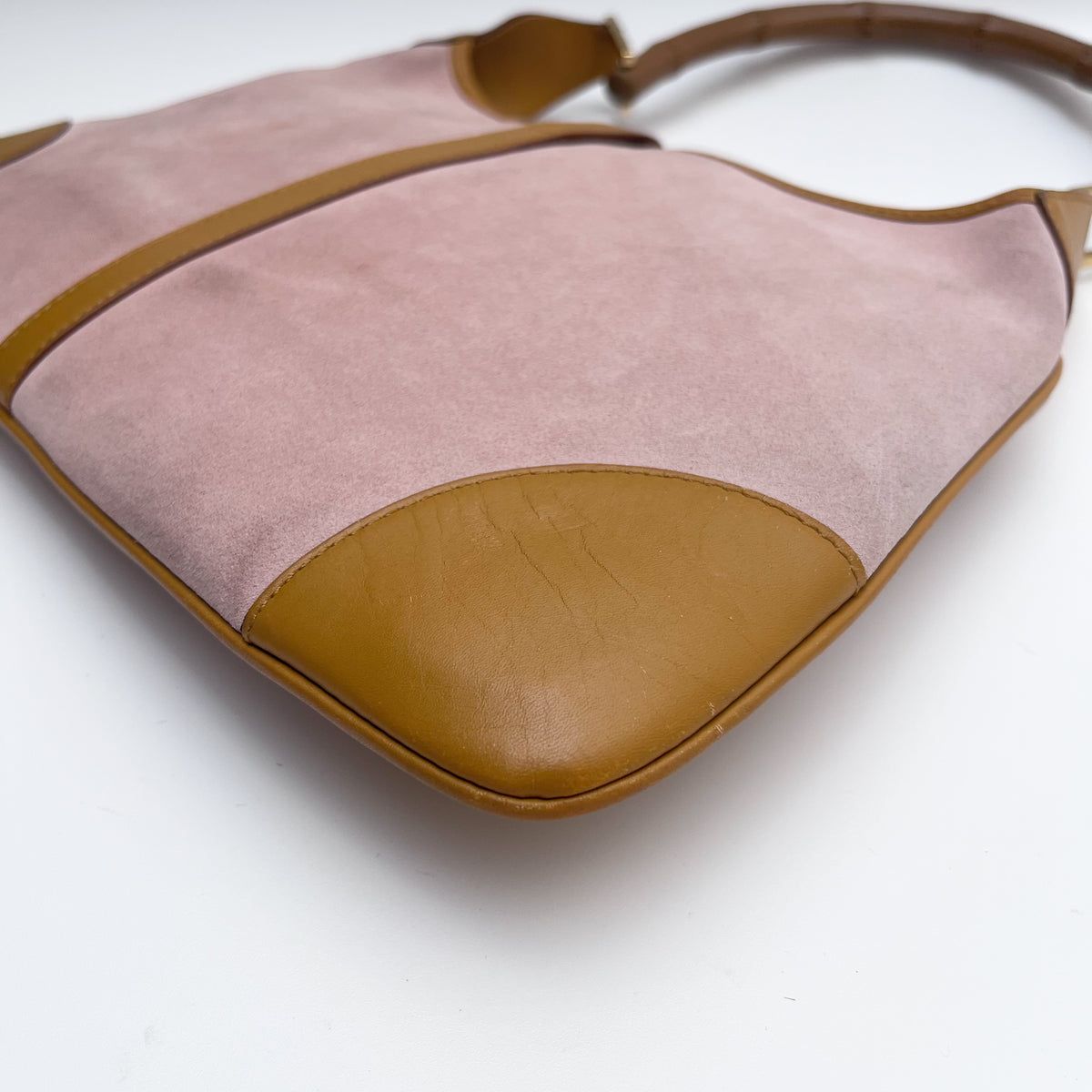 GUCCI Jackie Bamboo Shoulder Hobo Bag Pink Suede Leather Vintage Auth From Japan