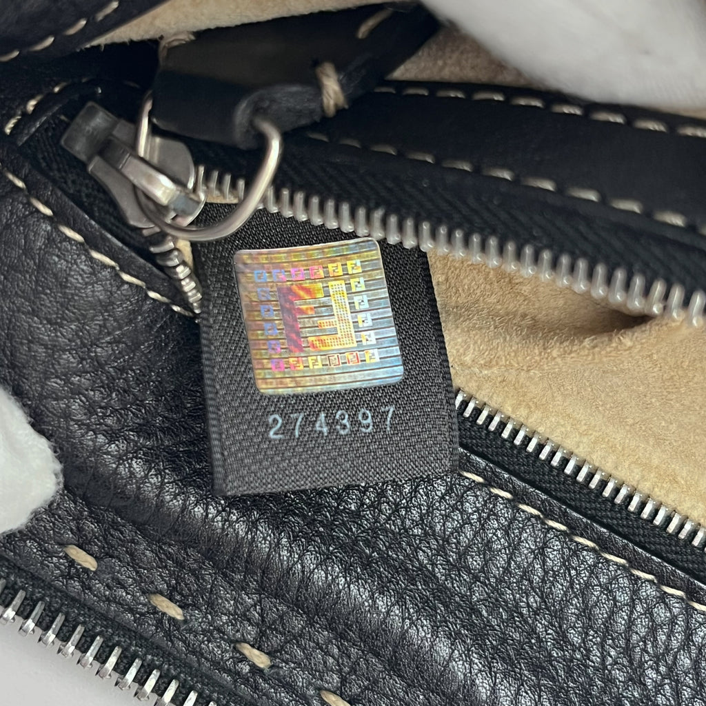 FENDI Selleria Chain Shoulder Hand Bag Black Leather Stitch Authentic From Japan