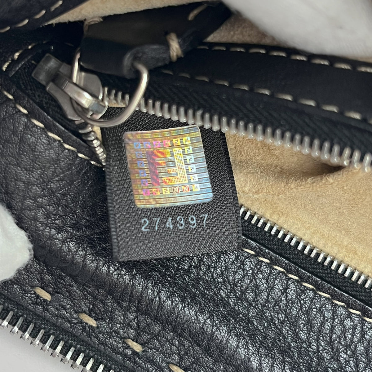 FENDI Selleria Chain Shoulder Hand Bag Black Leather Stitch Authentic From Japan