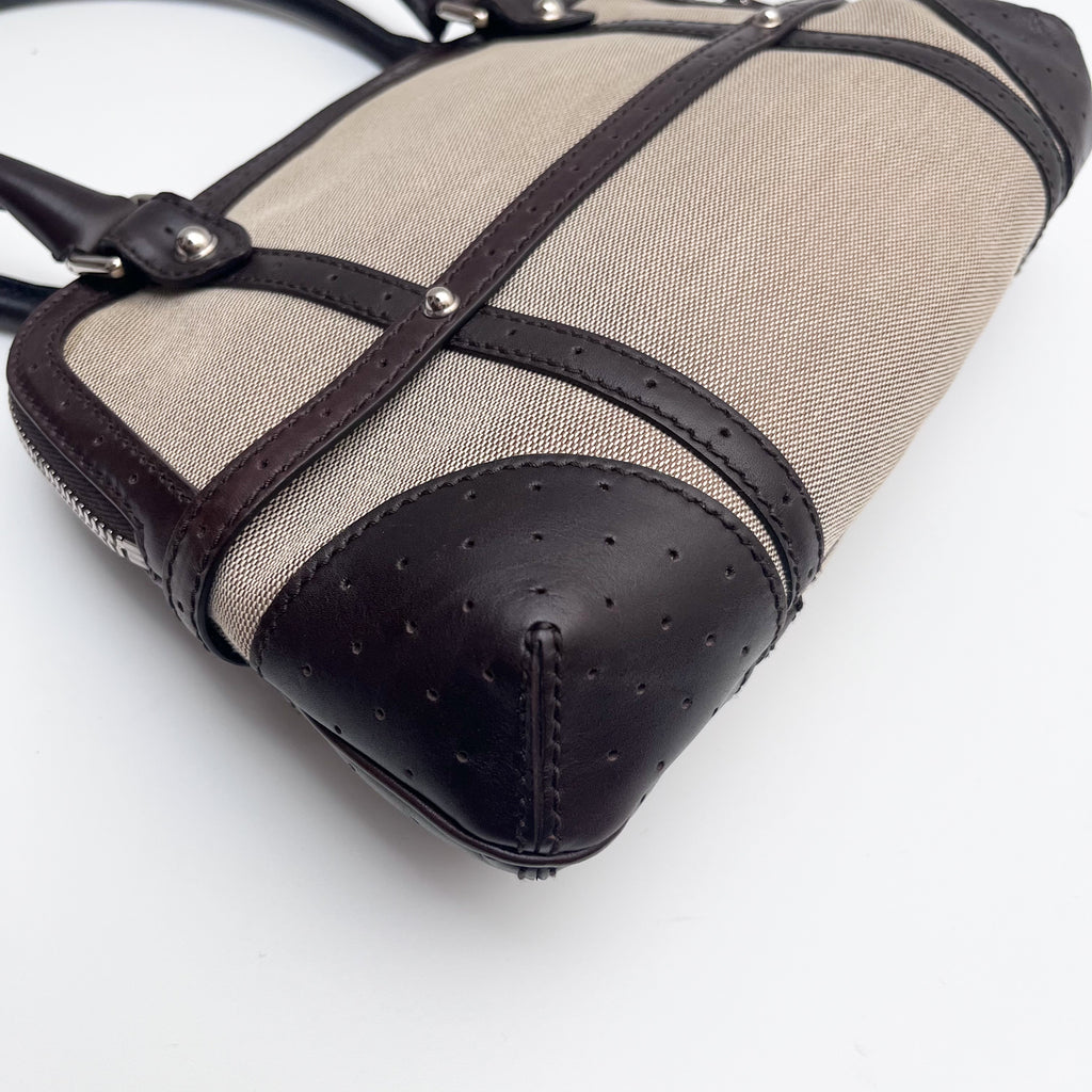 GUCCI 114882 Shoulder Bag Interlocking G Web Stripe Canvas Leather Auth From JP