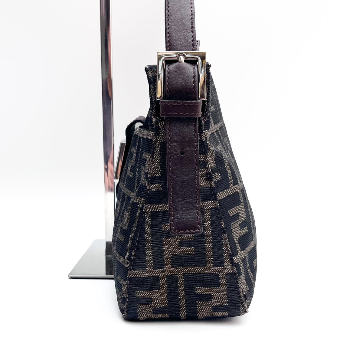 FENDI Mamma Baguette Zucca Shoulder Bag Canvas Leather Brown Vintage Authentic