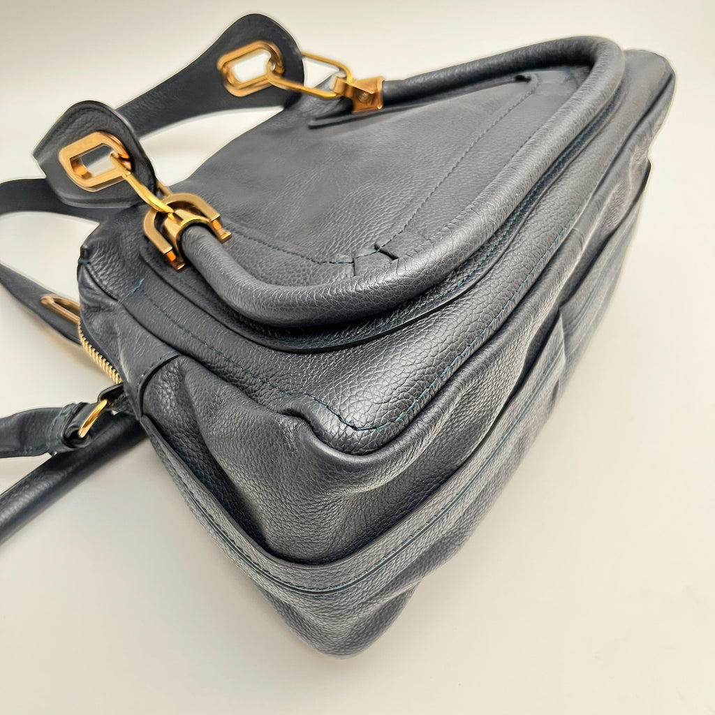 CHLOE Paraty Handbag Shoulder Bag 2WAY Leather Navy Gold Vintage Auth From Japan