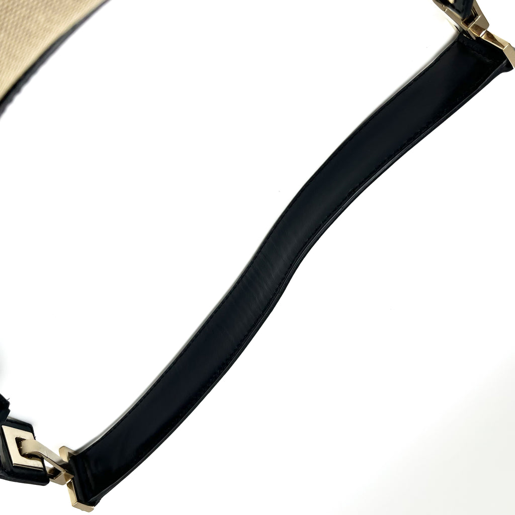 GUCCI Hobo Shoulder Bag Canvas Leather Black Beige Vintage Authentic From Japan