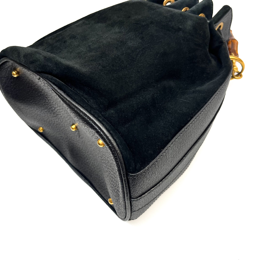 GUCCI Suede Mini Bucket Shoulder bag Hand Bamboo 2way Vintage Auth From Japan