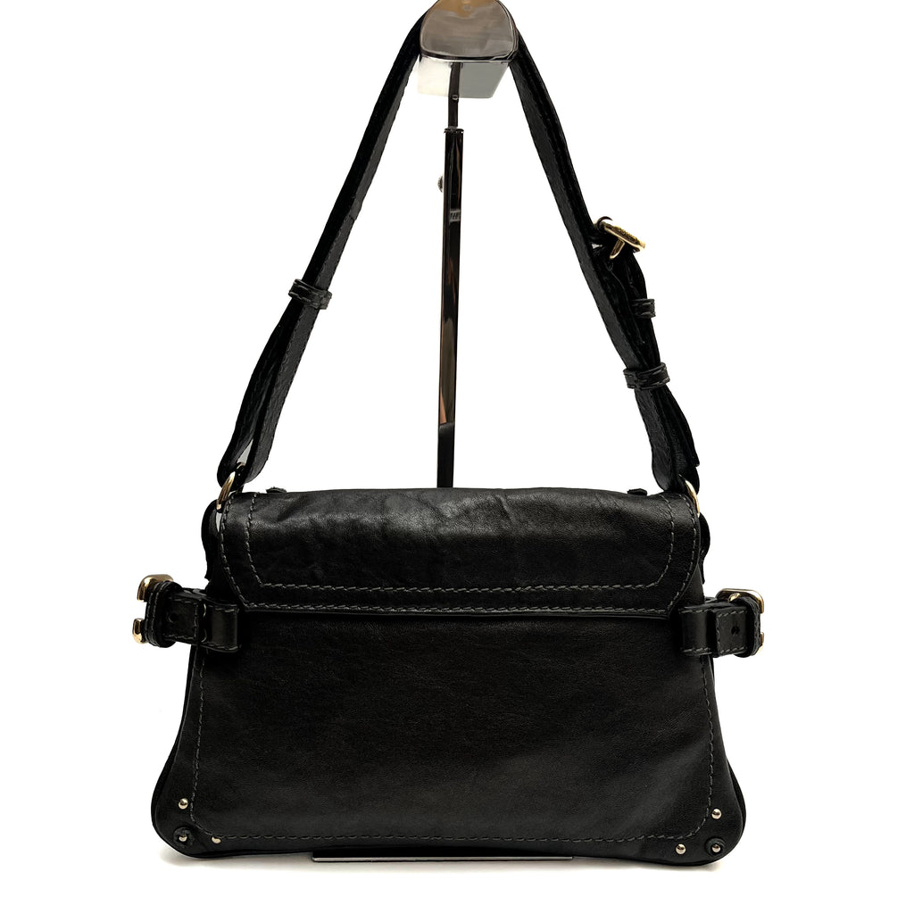 CHLOE Paddington Small Shoulder Bag Leather Black Gold Hardware Auth From Japan
