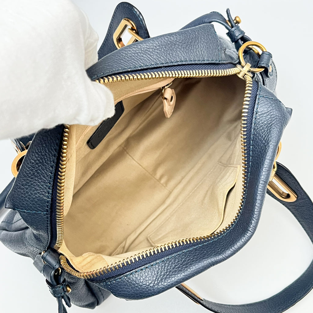 CHLOE Paraty Handbag Shoulder Bag 2WAY Leather Navy Gold Vintage Auth From Japan