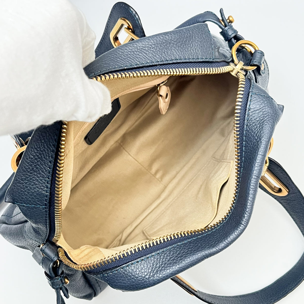 CHLOE Paraty Handbag Shoulder Bag 2WAY Leather Navy Gold Vintage Auth From Japan