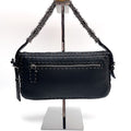 FENDI Selleria Chain Shoulder Hand Bag Black Leather Stitch Authentic From Japan