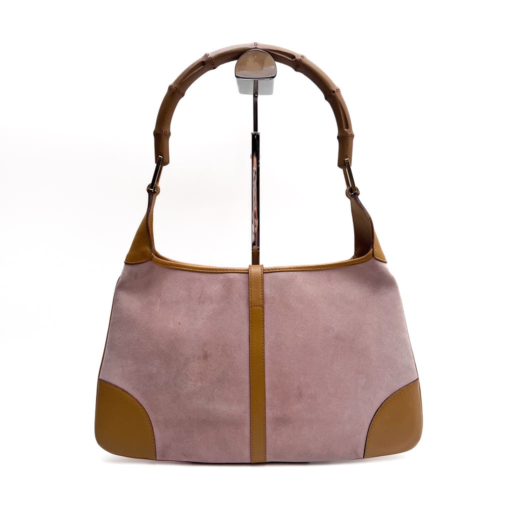 GUCCI Jackie Bamboo Shoulder Hobo Bag Pink Suede Leather Vintage Auth From Japan