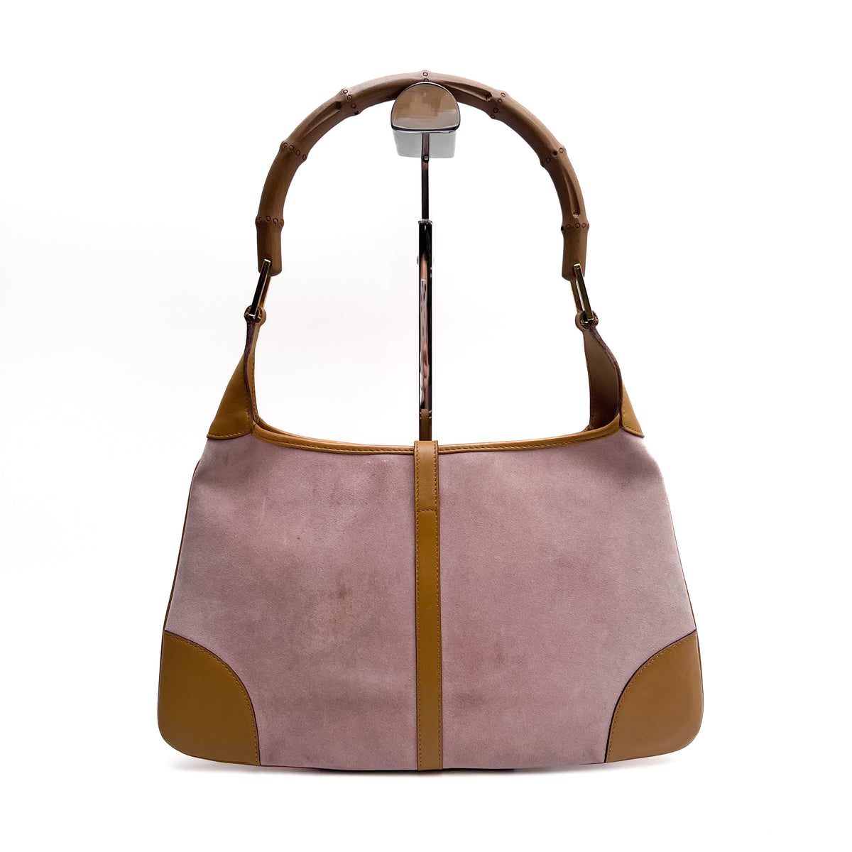 GUCCI Jackie Bamboo Shoulder Hobo Bag Pink Suede Leather Vintage Auth From Japan