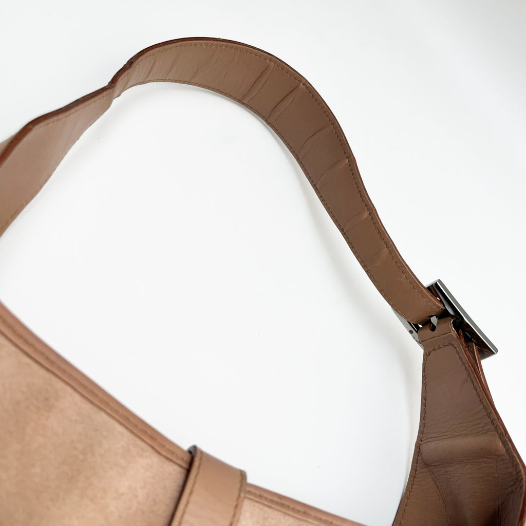 GUCCI Shoulder Bag Suede Leather Web Stripe Beige Silver Hardware Vintage Auth