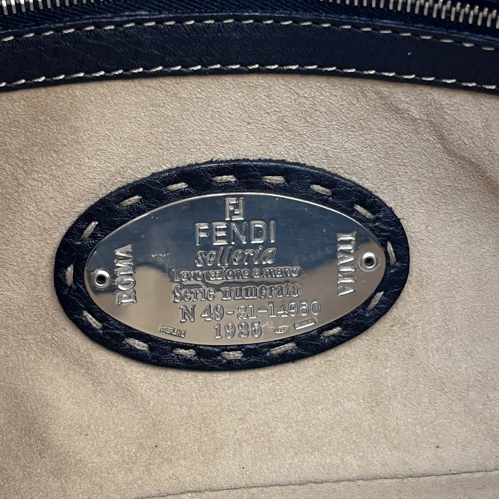 FENDI Selleria Chain Shoulder Hand Bag Black Leather Stitch Authentic From Japan