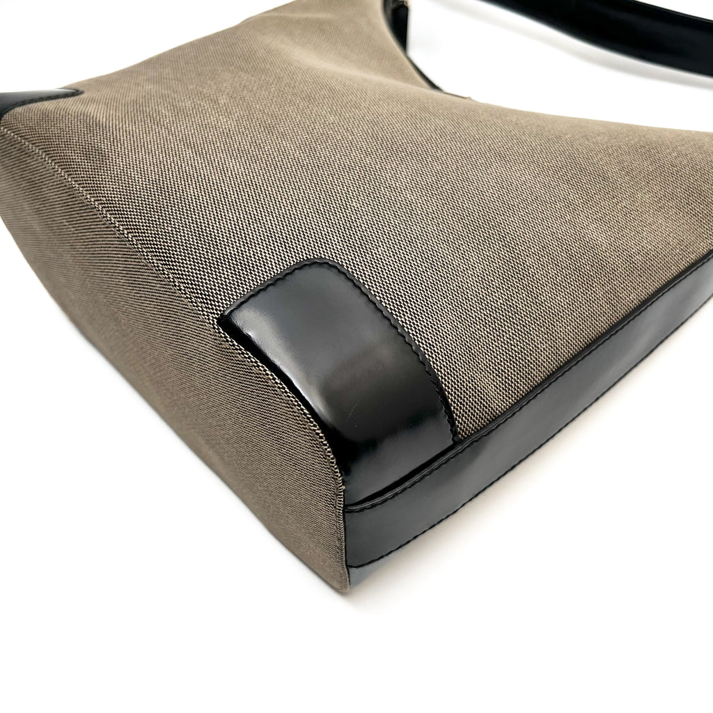 GUCCI Hobo Shoulder Bag Canvas Leather Black Beige Vintage Authentic From Japan