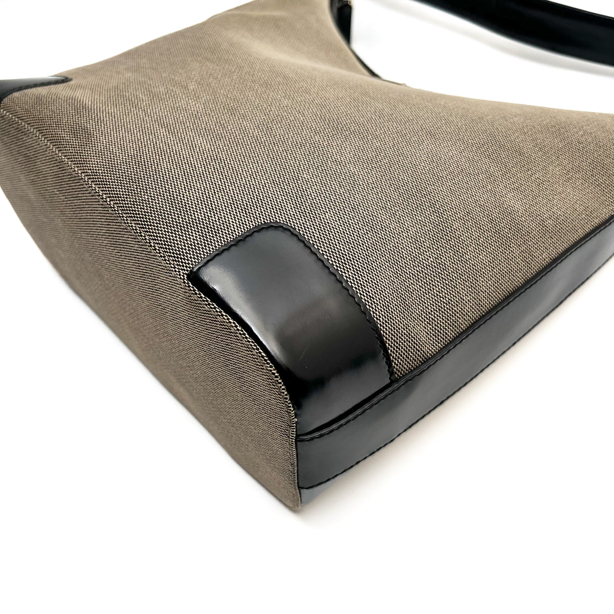 GUCCI Hobo Shoulder Bag Canvas Leather Black Beige Vintage Authentic From Japan