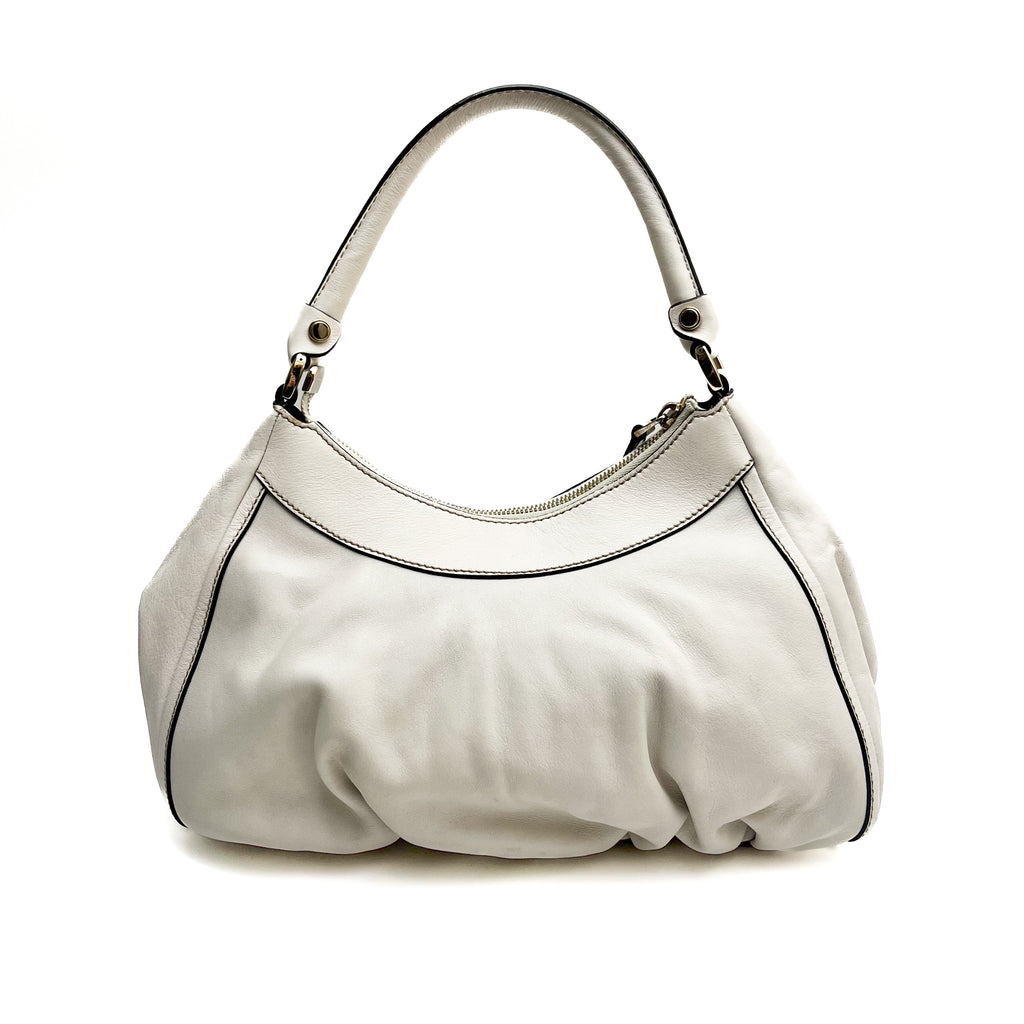 GUCCI 190525 Abbey Hobo Shoulder Bag White Leather Vintage Authentic From Japan