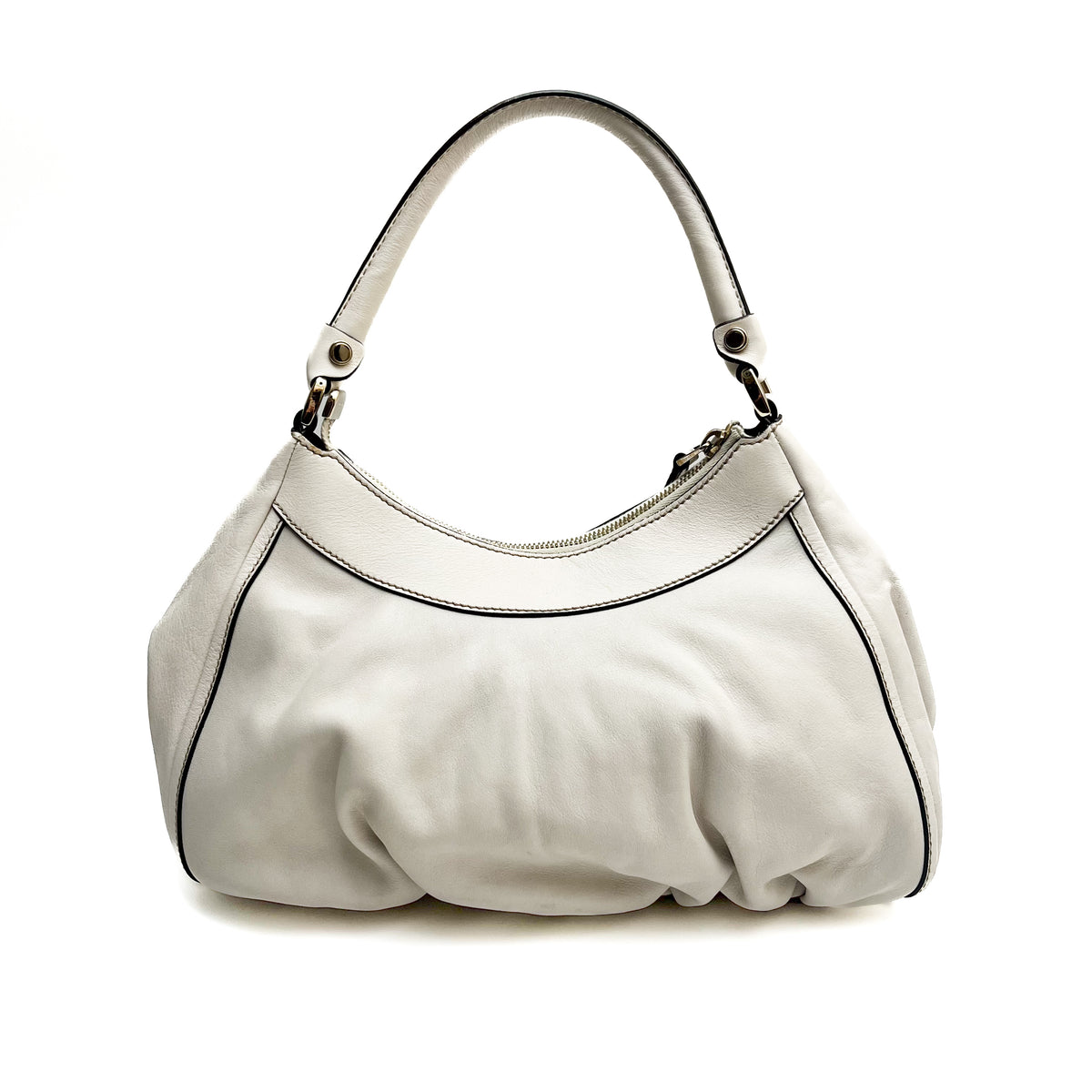 GUCCI 190525 Abbey Hobo Shoulder Bag White Leather Vintage Authentic From Japan