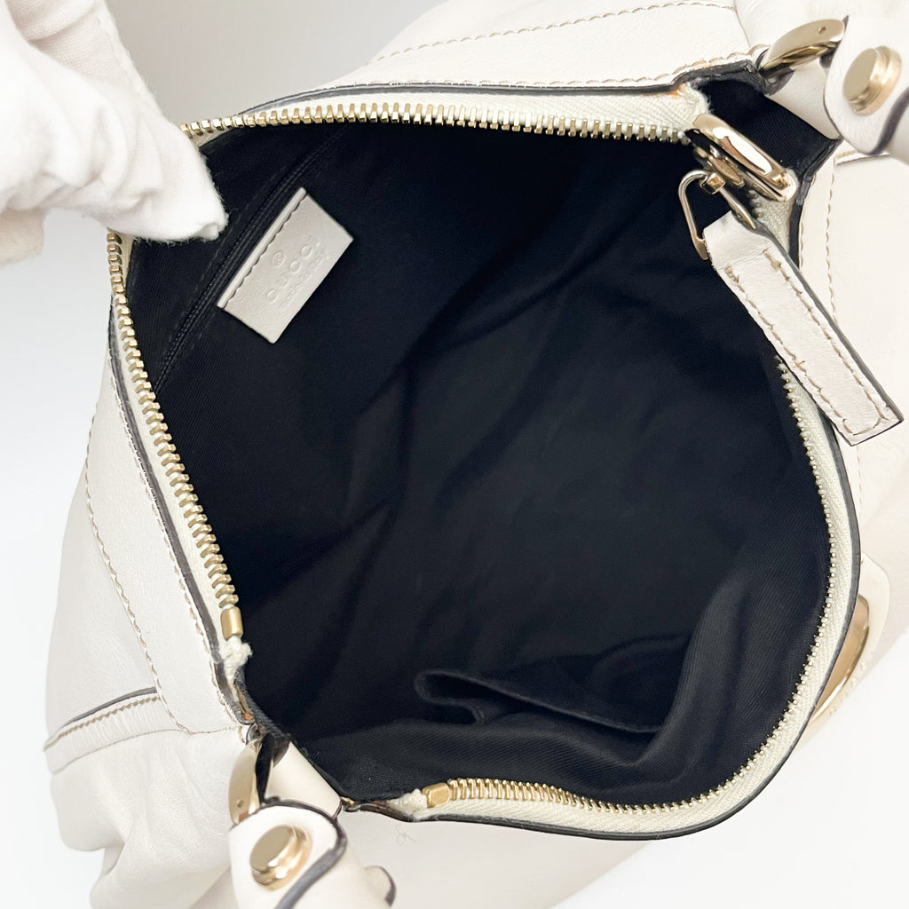 GUCCI 190525 Abbey Hobo Shoulder Bag White Leather Vintage Authentic From Japan