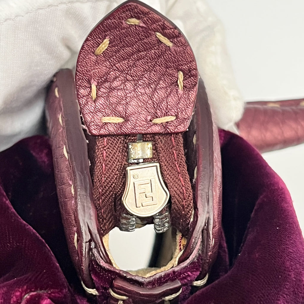 FENDI Mini Handbag Velvet Leather Purple Violet Satchel Auth From Japan