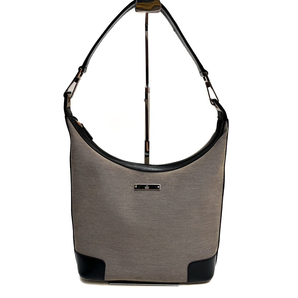 GUCCI Hobo Shoulder Bag Canvas Leather Black Beige Vintage Authentic From Japan