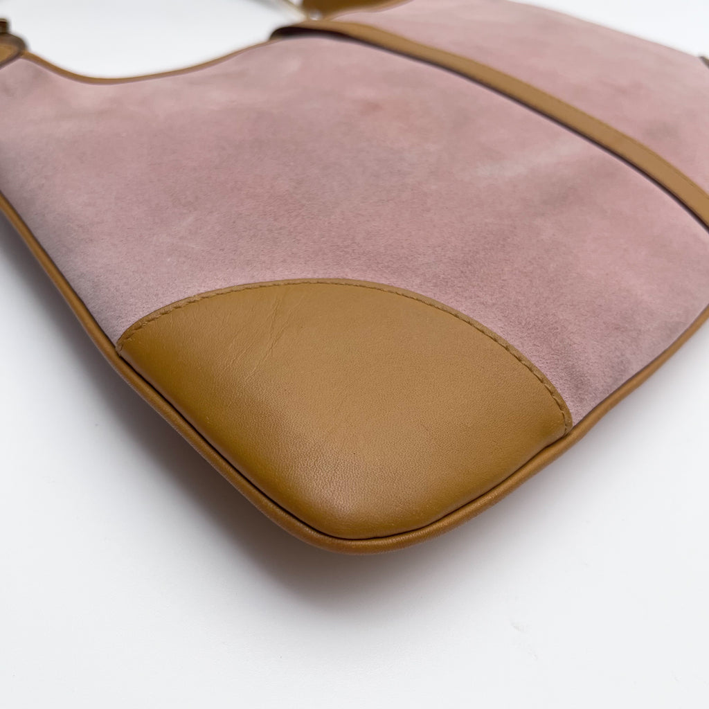 GUCCI Jackie Bamboo Shoulder Hobo Bag Pink Suede Leather Vintage Auth From Japan