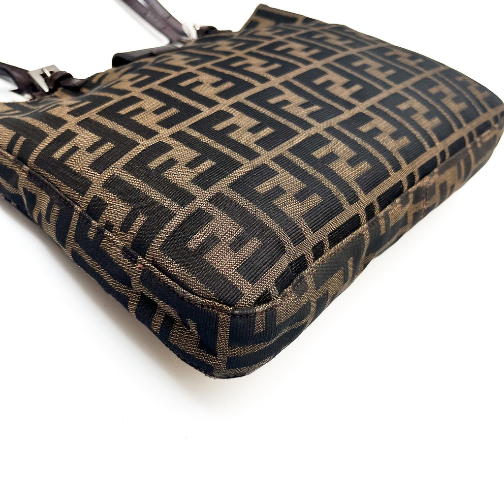 FENDI Zucca Shoulder Bag Canvas Leather Brown Mamma Beige Auth From Japan