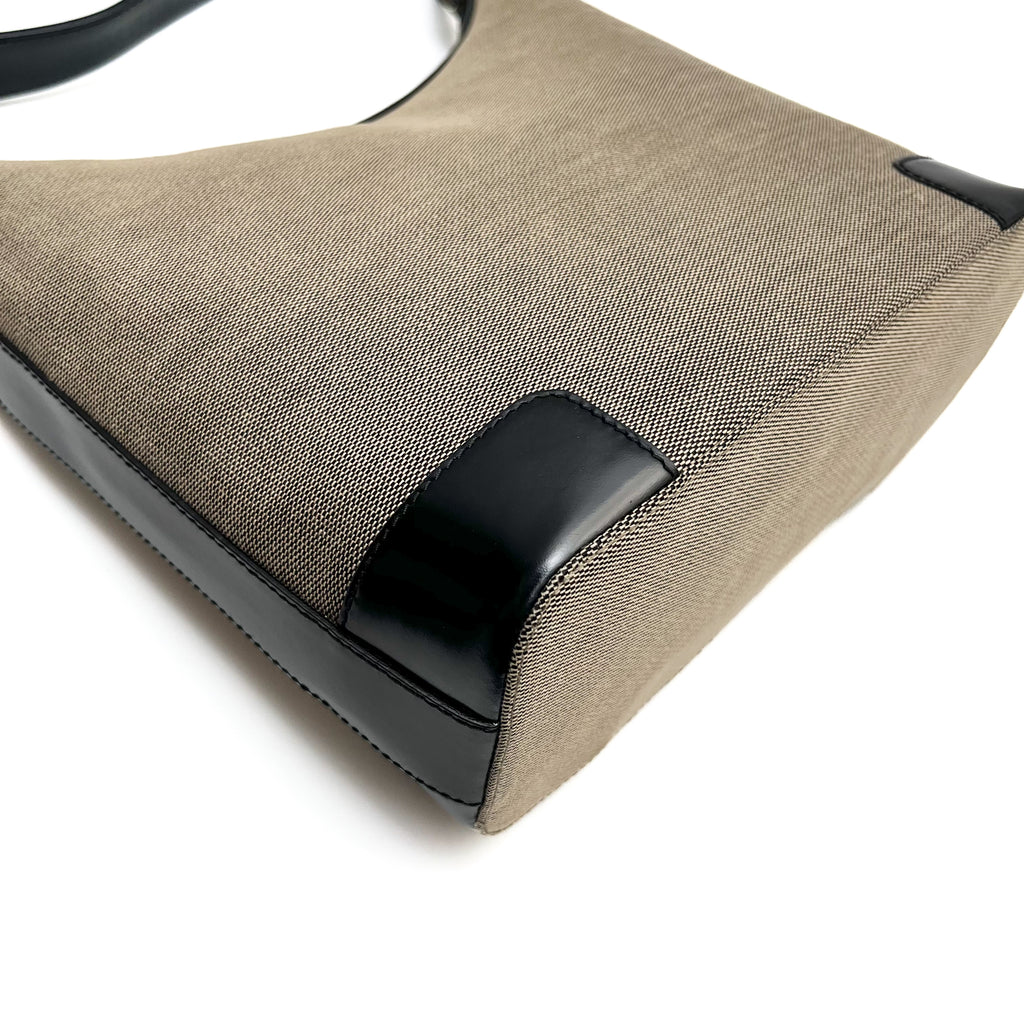 GUCCI Hobo Shoulder Bag Canvas Leather Black Beige Vintage Authentic From Japan