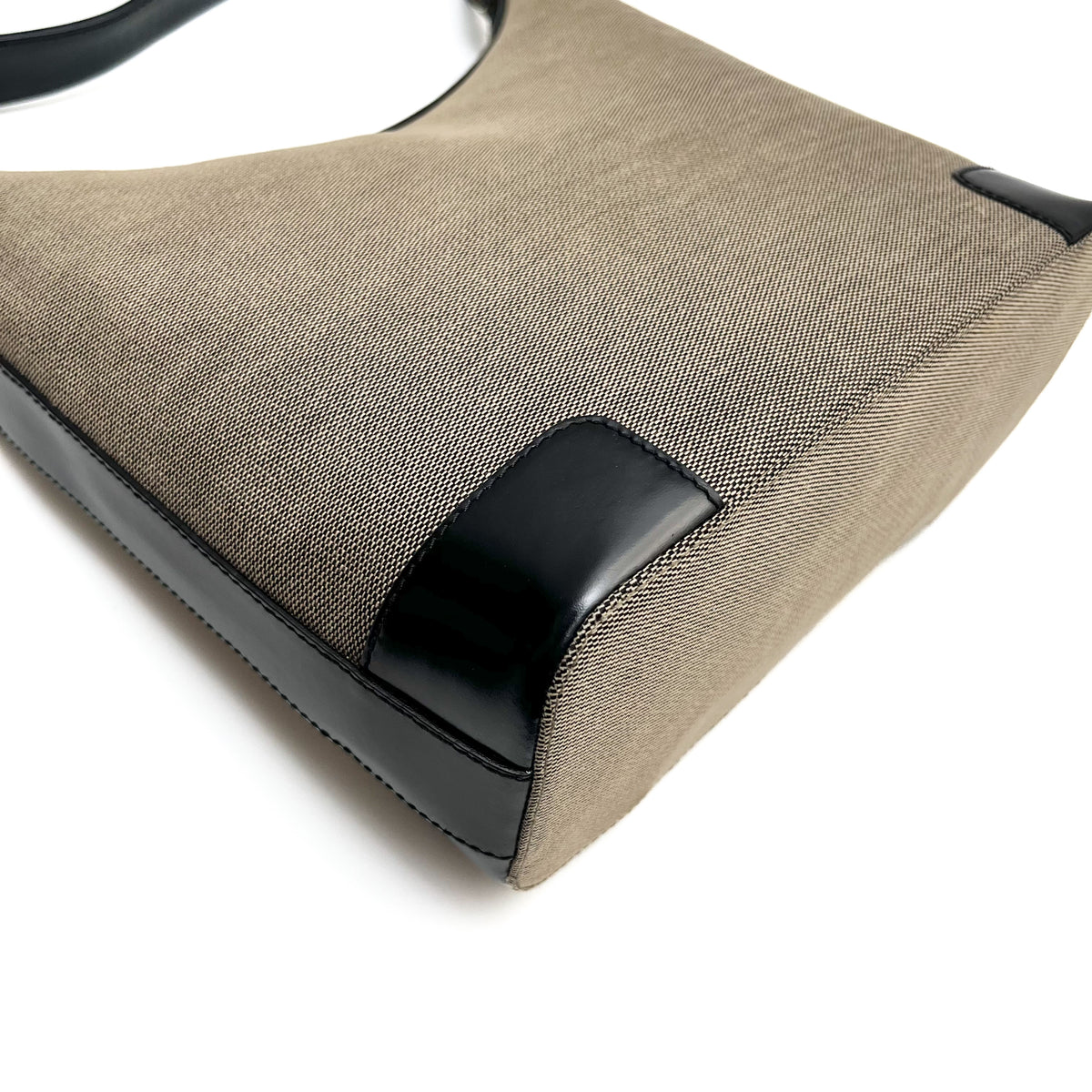 GUCCI Hobo Shoulder Bag Canvas Leather Black Beige Vintage Authentic From Japan