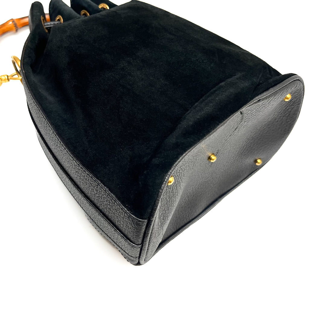 GUCCI Suede Mini Bucket Shoulder bag Hand Bamboo 2way Vintage Auth From Japan