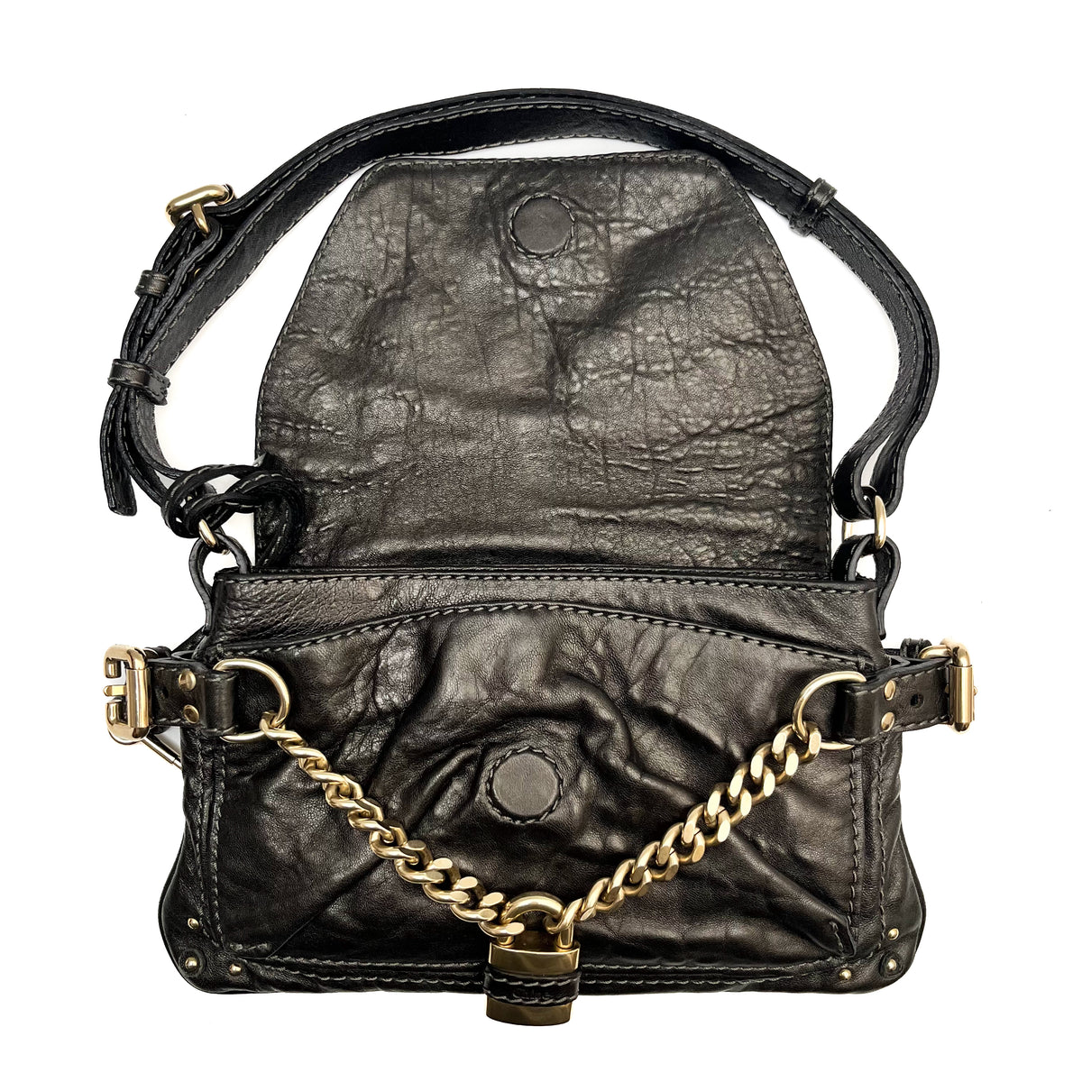 CHLOE Paddington Small Shoulder Bag Leather Black Gold Hardware Auth From Japan