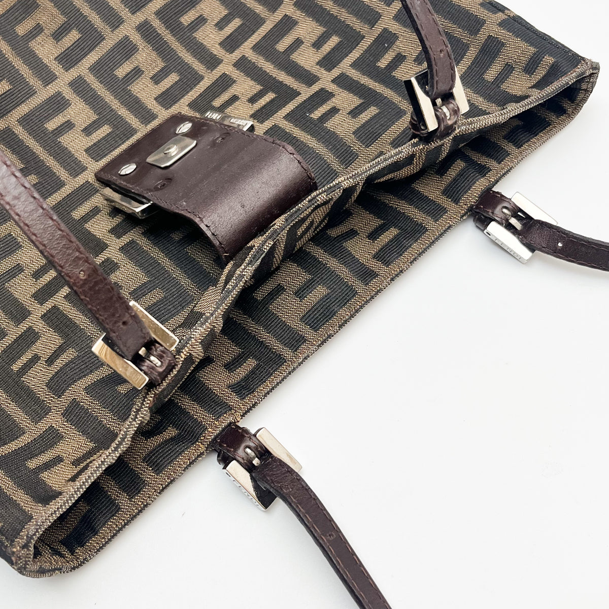 FENDI Zucca Shoulder Bag Canvas Leather Brown Mamma Beige Auth From Japan