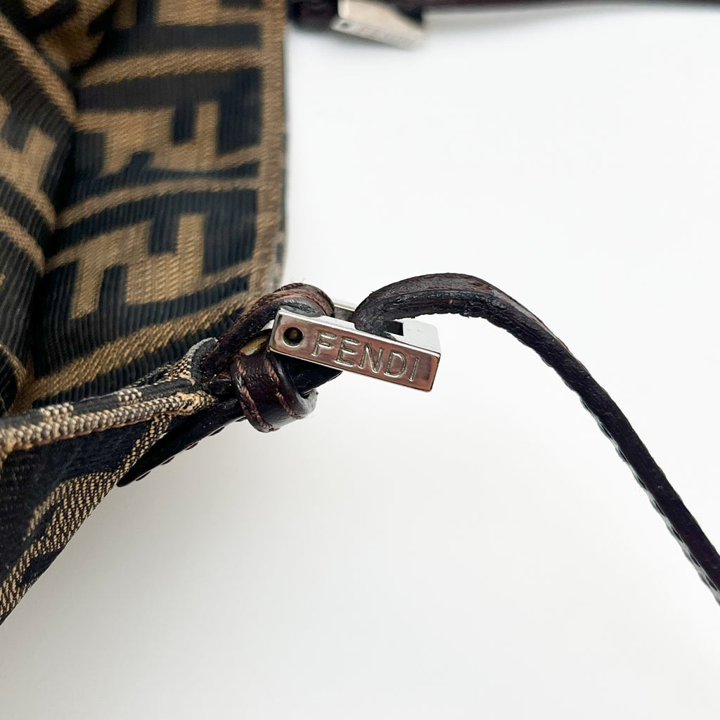 FENDI Zucca Shoulder Bag Canvas Leather Brown Mamma Beige Auth From Japan