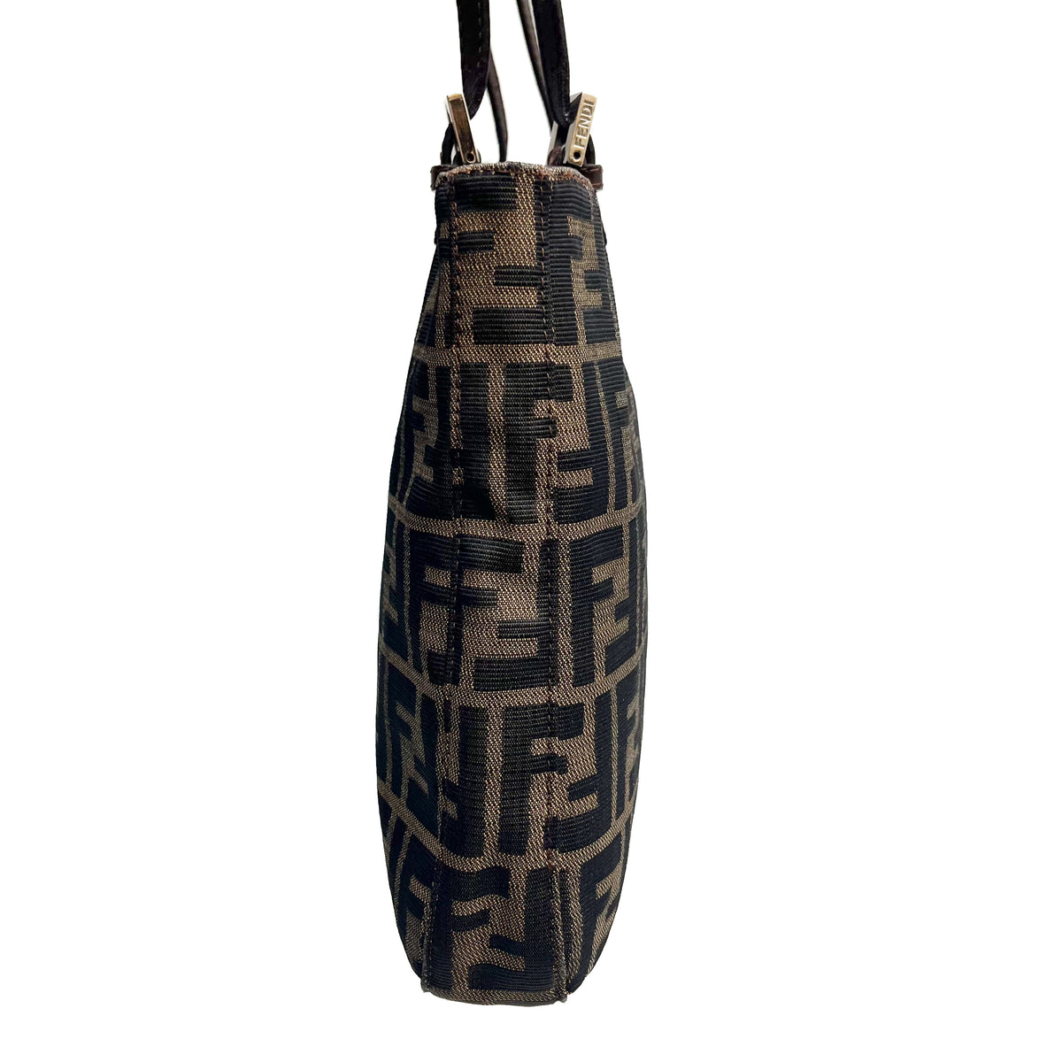 FENDI Zucca Shoulder Bag Canvas Leather Brown Mamma Beige Auth From Japan