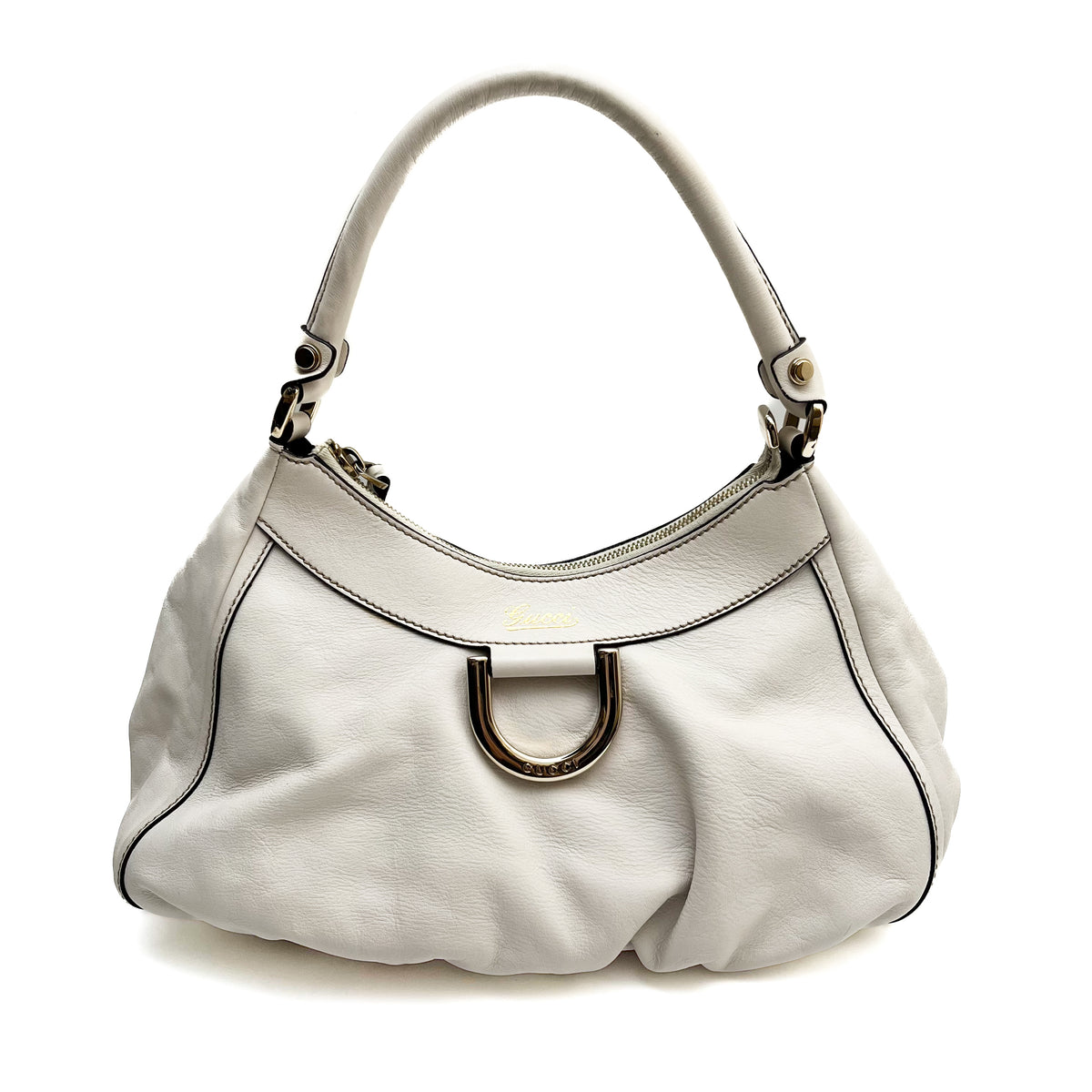 GUCCI 190525 Abbey Hobo Shoulder Bag White Leather Vintage Authentic From Japan