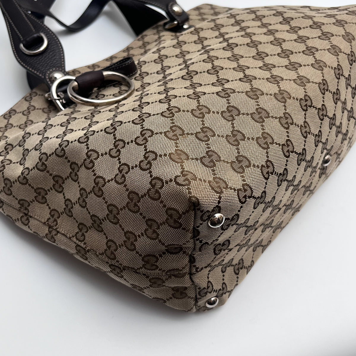 GUCCI 229852 GG Canvas Horsebit Tote Bag Beige Brown Leather Auth From Japan
