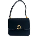 GUCCI Vintage Handbag Canvas GG Monogram Black Leather Strap Gold Hardware Auth