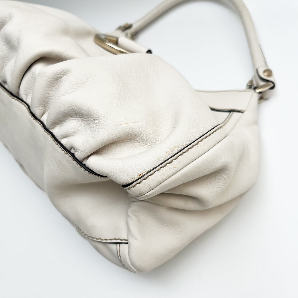 GUCCI 190525 Abbey Hobo Shoulder Bag White Leather Vintage Authentic From Japan