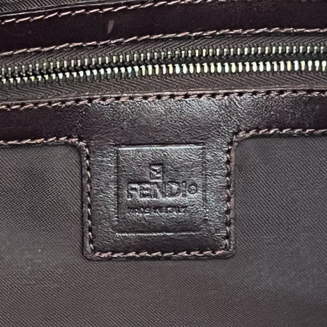 FENDI Mamma Baguette Zucca Shoulder Bag Canvas Leather Brown Vintage Authentic